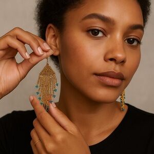 Chic Gold and Blue Dangle Earrings